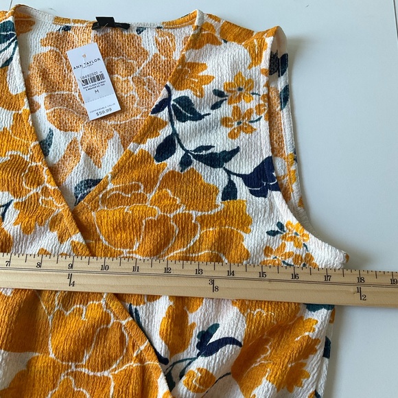 Ann Taylor Factory Mustard Yellow and White Floral Sleeveless Wrap-Front Top NWT - Picture 7 of 8